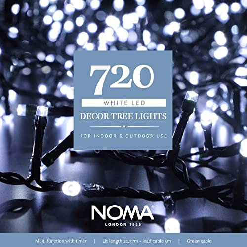 Noma 720 LED Decor Christmas Tree Lights : 3cm Spacing : Green Cable : Plug-in with Timer : Bright White (4921631)