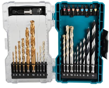 Makita Display Bit-Set 27tlg. (mit Holz-, Stein- und Metallbohrern, Bits und einem Schnellwechsel-Bithalter)