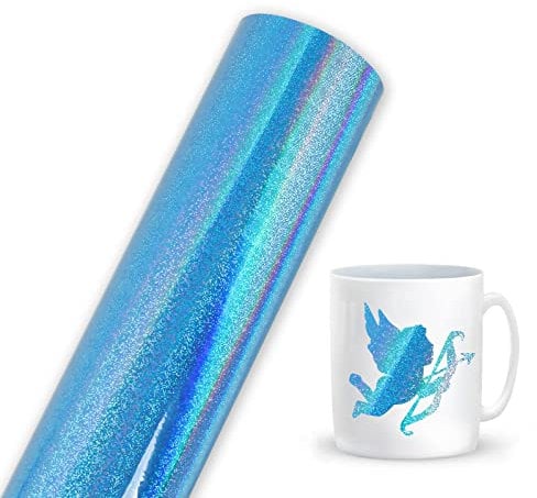 Prime Vinyl Blue Holographic Glitter Vinyl Roll, Permanent Vinyl for Cricut, 12 x 6ft 1 Roll/Pack, Holographic Rainbow Sparkle Adhesive Craft Vinyl for Silhouette Cameo for Crafts, Decal, Signs