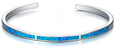 EVER FAITH Blau Opal Armreif einfaches, klassisches, tägliches Geburtsstein-Armband, Schmuck für Damen