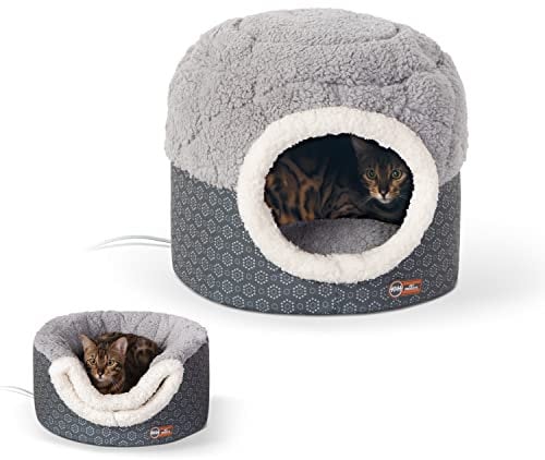 K&H Pet Products Thermo-Pet Nest Heated Cat Bed for Indoor Cats & Kittens, 2-in-1 Heated Cat Cave & Cuddler, Gray, Small 18 X 15 Inches