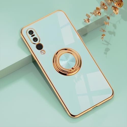 Rokmym Huawei P20 pro Hülle,Weiche Silikon Handyhülle mit 360 Grad Ring Ständer für Magnetische Autohalterung Metallrahmen Case Cover für Huawei P20 pro