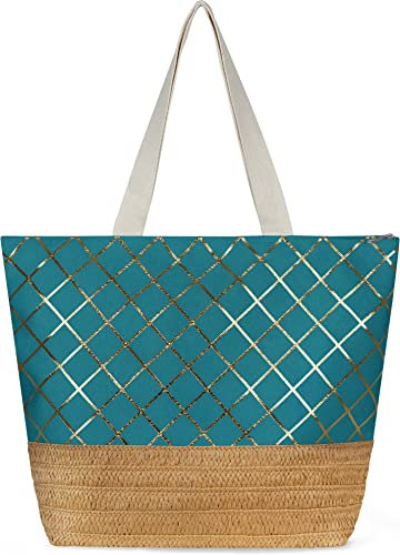 normani Große Schultertasche - Strandtasche - Shopper mit Reißverschluss und Innentasche - XL Damen Tasche 20 Liter Farbe Petrol