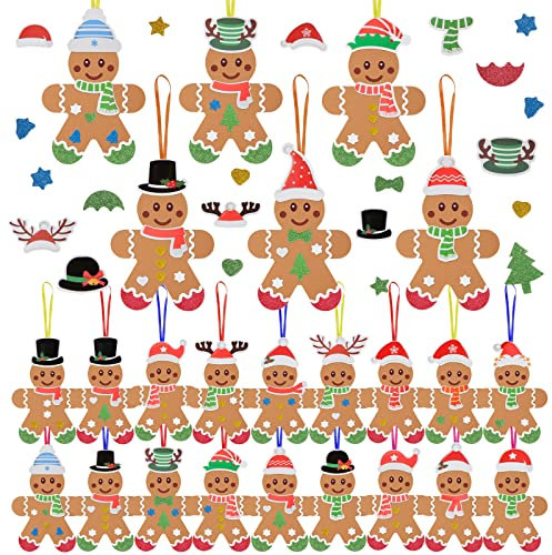 DKINY 24pcs Lebkuchenmann Bastelset für Kinder Lebkuchenmann Mix&Match winterbasteln Anhänger Kunsthandwerk zum Basteln und Dekorieren Kreativsets Bastelhandwerk in Winter