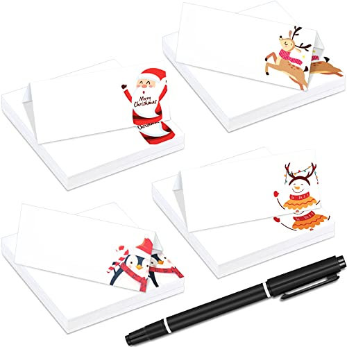 60 Stück Weihnachten Tischkarten Bunte Platzkarten Weihnachtsmann Schneemann Pinguin Rentier Namenskarten Gast Handgemachte Sitzkarten mit Permanent Marker Stift für Schule Party Tisch Deko