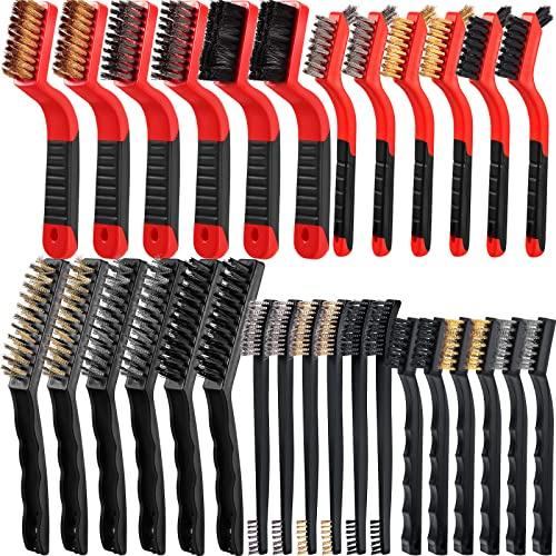 Sumind 30 Pcs Wire Cleaning Brush Set, Metal Brush with Curved Handle