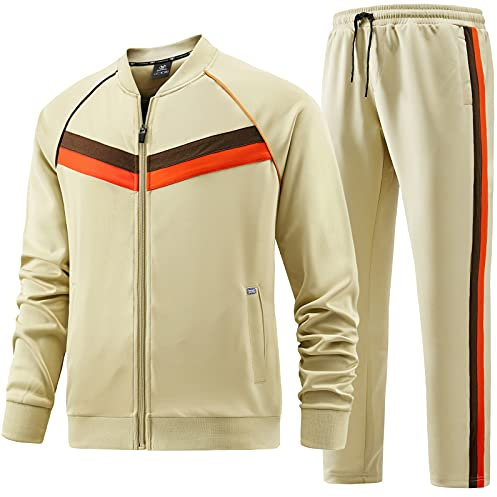 W JIANWANG Herren Jogginganzug Trainingsanzug Sportanzug Fußball Sporthose für Gym Tracksuit Atmungsaktiv Hausanzug Khaki JW-084-XL