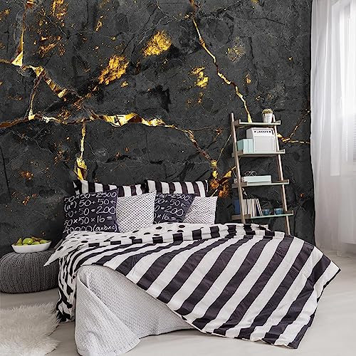 YIHWM -Black and Gold Marbled Fabric Wallpaper Dark Abstraction Art Living Room Bedroom Bathroom Wall Mural- 183x120（ not Peel and Stick）