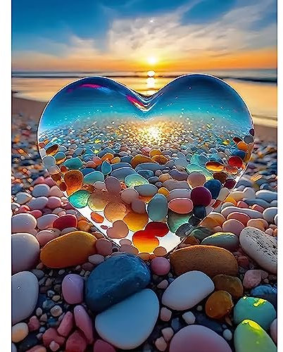 DPHERO DIY Herz Diamant Painting Bilder für Erwachsene Kinder,5D Sonnenuntergang Diamond Painting Set,DIY Strass Bilder Liebe Diamant Kunst Kits,Runde Steine Diamant Painting für Zuhause Dekor 30x40cm