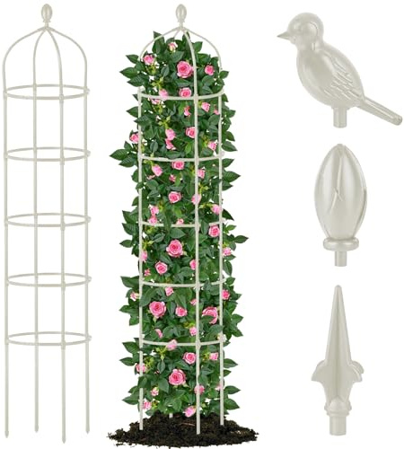Obelisco de jardín para plantas trepadoras, 2,5 m, enrejado redondo para macetas, enrejado redondo para macetas, metal inoxidable, rejilla para plantas para clemátides, vides, jazmín, soporte para