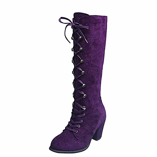 SRZYMJ Cowboystiefel Damen Stiletto Kniehohe Stiefel Hohe Absätze Reißverschlussstiefel Reitstiefel Runde Winterstiefel Wasserfeste Mittelrohrstiefel Leder Stiefel Stiefel Schwarz Weiß 37-42