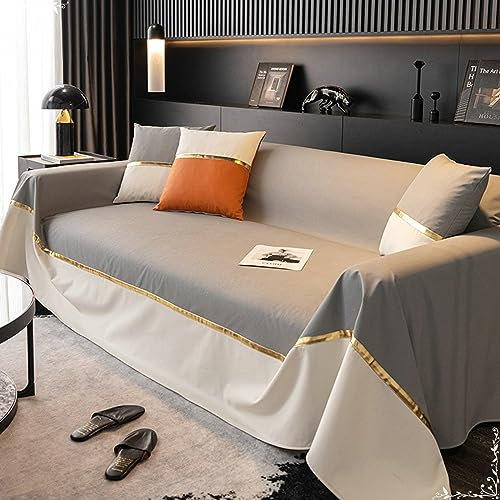 Gualiy Sofa Überzug 180x340cm, Zweifarbige Nähte Couchbezug 3 Sitzer Sofahusse Kratzfest Hellgrau Sofabezug für Wohnlandschaft
