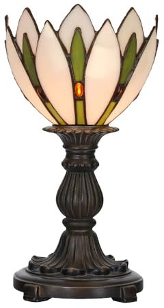 Clayre & Eef Tiffany Tischlampe Ø 18x30 cm Weiß Grün Glas Schreibtischlampe Tiffany