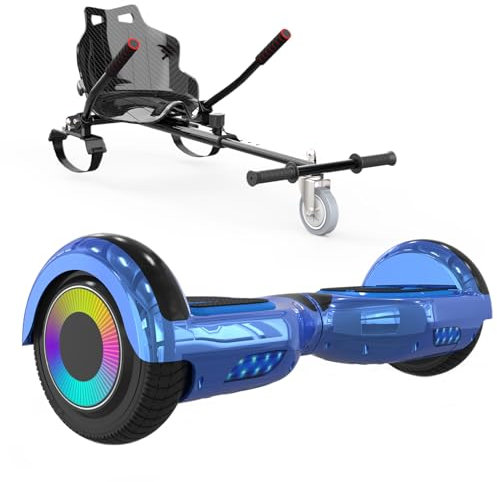 ELEKGO Hoverboards für Kinder, 6.5 Zoll Zweirad Selbstbalancierendes Hoverboards mit Go-Kart, mit LED-Leuchten, Bluetooth Lautsprecher für Jugendliche (Blue+black KT)
