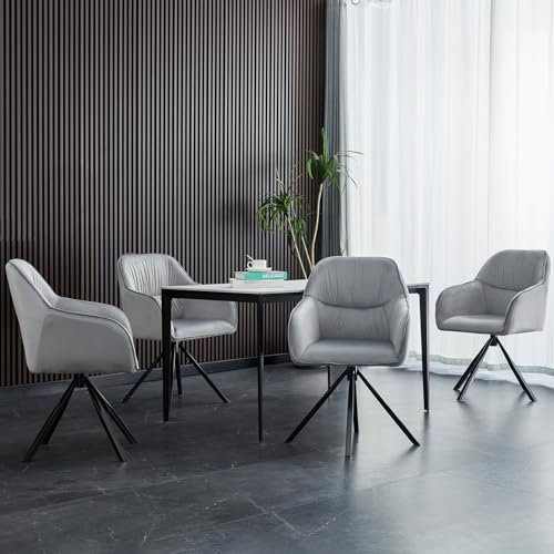 Chleby 4er Set Bürostuhl 360° Drehstuhl Sessel mit Metallbeinen Arbeitsstuhl Drehbarer Esszimmerstuhl Samt Grau Polsterstuhl Loungesessel Armlehnenstuhl für Esszimmer, Küche, Salon, Büro