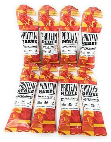Maple Ignite - Natural Energy Gels with Grade A Canadian Maple Syrup for Running, Cycling & Endurance by Protein Rebel - Easy to Digest Running Gels - 24g Carbs, Electrolytes (8 Sachets)