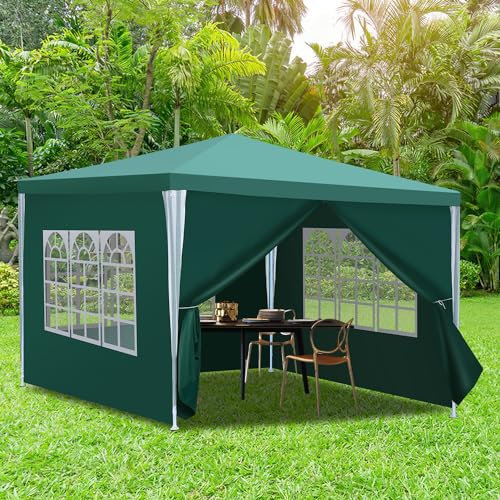 Daromigo Gazebo da giardino, impermeabile, 3 x 3 m, con pannelli laterali rimovibili e grandi finestre, protezione dai raggi UV, per esterni, giardino, feste, campeggio, verde