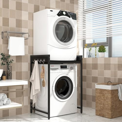 Étagère Machine À Laver Ouverture Dessus, Meuble Dessus Machine a Laver Au-Dessus de L'étagère de la Machine À Laver, Rangement pour Lave-Linge Utilitaire (Color : Black+Black)