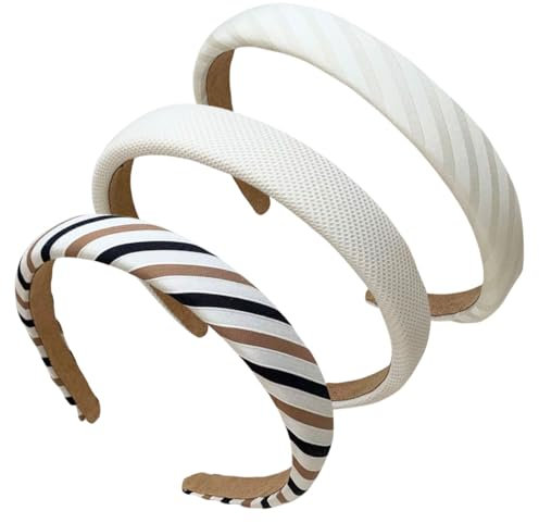 scicent Haarreifen 3 Stück Fein Satin Stirnbänder mit Einfach Hart Haarband Rutschfest Kunst Stirnband Reifen für Frauen Mädchen Haarschmuck, Weiße Serie - 6010
