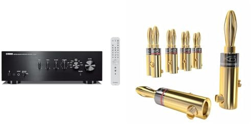 Yamaha A-S301 Stereo Vollverstärker mit D/A Wandler schwarz & KabelDirekt – Bananenstecker – 5 Paare (Banana-Steckverbinder für Lautsprecherkabel bis 6 mm²