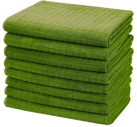 gryeer 8 Pack Tea Towels, 100% Microfibre, Soft, Super Absorbent and Lint Free Kitchen Towels, 45 x 65 cm, Green