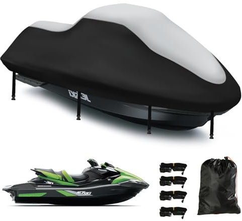 Funda para Moto acuática Sea Doo, 420D Resistente al Agua, 2 Rejillas de ventilación de Grado Marino, Resistente a los Rayos UV para Yamaha, Seadoo, Kawasaki, Waverunner Polaris de, 291-318cm