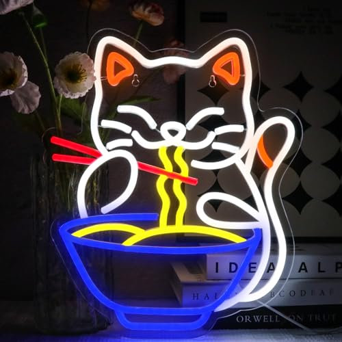 OYCGZV Panneau lumineux néon en forme de chat ramen coloré pour décoration murale, nouilles, panneau LED USB pour restaurant, maison, bar, cuisine, salle à manger, vitrine de magasin, cadeau pour amis