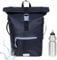 Rucksack Herren Plane Time Bag Kurierrucksack Roll-Top Fahrradrucksack Sport Fitness Damen 23 Liter A4 12821 + Flasche (Carbon Black Grey Asphalt 13075)