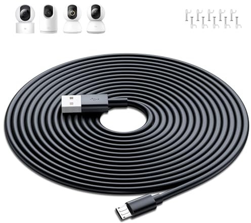 ACAGET 10M Câble de Charge USB vers Micro USB pour XIAOMI Camera 2K/Pro, Câbles d'extension d'alimentation de Caméra de Sécurité pour XIAOMI MI/YI/Cloud Camera,pour Wyze/Nest/Arlo Q/Furbo Dog Cam,Noir