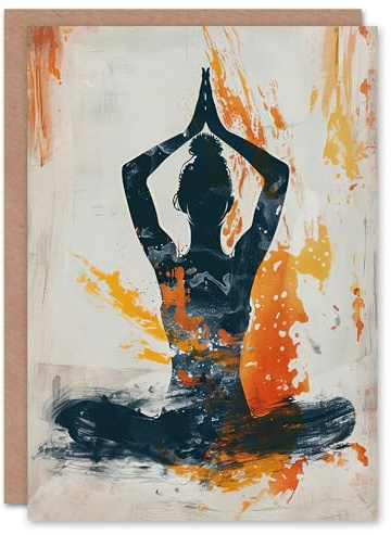 Artery8 Abstrakte Malerei Frau In Yoga-Pose Orange Geburtstagskarte