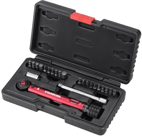 STARWORK True Mechanic™ Mini-Drehmomentschlüssel-Set, 23-teilig, 72T, 1/4-Zoll-Antrieb, Aluminium, Nm