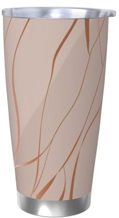 Mexpekil Insulated Travel Mug Iced Coffee Cup Travel Mug Stainless Steel Smoothie Cup Car Coffee Mug Rose Gold Ripple Tumbler with Lid no Straw, 590ml