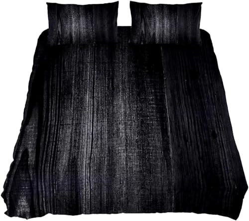 Tizhweqo Vintage-Holzbrett Bettwäsche 155x220 ländlich Bettwäsche Set Weiche Mikrofaser 3D Druck Schwarz Bettbezug Set mit Reißverschluss Bettbezüge und 2 Kissenbezug 80x80 cm q1004