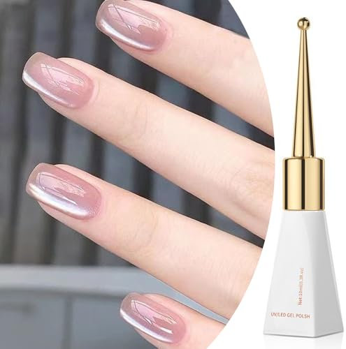 Pink Cat Eye Gel Nail Polish, Jelly Pink Glitter Cat Eye Gel Polish 9D Jelly Cat Eye Gel Polish Soak-Off UV/LED, Magnetic Gel Nail Polish Glitter Effec Holographic Gel Polish for Salon Home DIY
