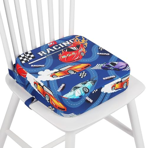 Sitzerhöhung Stuhl Kind, Kindersitzerhöhung Sitzkissen Kinder (Rennwagen) | Flexible Sitzerhöhung mit 2 Sicherheits Schnalle Rutschfeste & Anti-Rutsch-Boden für Zuhause Unterwegs, 32x32x10 cm