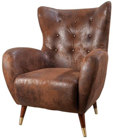 Riess Ambiente Retro Design Sessel Don - antik braun Gold - mit Federkern Fußkappen Ohrensessel Lesesessel Zierknöpfe Polsterung