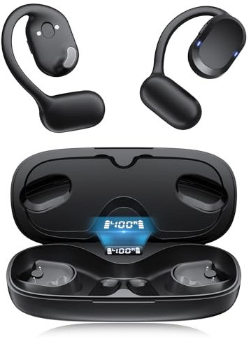 Open Ear Headphones, Open Ear Earbuds, IPX7 Waterproof, Bluetooth 5.3 True Wireless Sports Over Ear Earbuds with Earhooks, Built-in Mic, Crystal-Clear Calls for Running Workout Cycling Driving