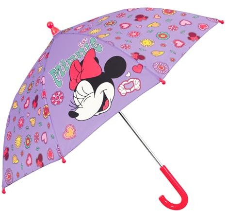 PERLETTI Disney Minnie Mouse Regenschirm für Mädchen 3 bis 5 Jahre - Kinder Schirm Minni Maus mit Rosa Details - Stockschirm Kinderregenschirm Robust Windfest - Durchmesser 66 cm Kids