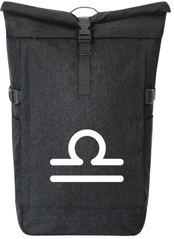 Huuraa Kurierrucksack Waage Sternzeichen Zeichen 30-44 Liter Black Melange Fairtrade Rolltop Rucksack Geschenkidee