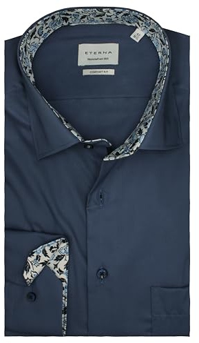 ETERNA Herren Langarm Hemd Comfort FIT | Dynamic Cotton™ | Blau | 100% Baumwolle | Kentkragen mit Ausputz Gr. 43