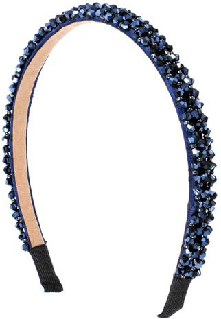DOPENSPI Haarreif für Damen mit Kristallperlen für Mädchen, Marineblau Mode funkelnde Stirnband Haarschmuck Elegant Haarreifen Stirnbänder Haarschmuck Gepolsterte Haarbänder