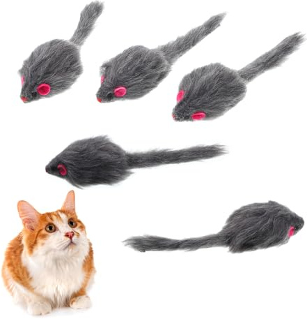 InnoHHustle Cat Mouse Toy, 5 Pcs Faux Fur Mouse Toys for Cats 6.7” Cat Mice Toys Interactive Realistic Size Grey Furry Rattle Mice Cats Toy No Catnip Feline Chew Plaything Self Play (Grey)