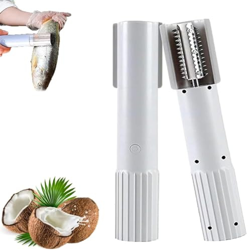 Portable Electric Coconut Grater Machine, Handheld Cordless Shredder with Anti-Splash Stainless Steel Roller for Coconut, Fish & Vegetables (White)
