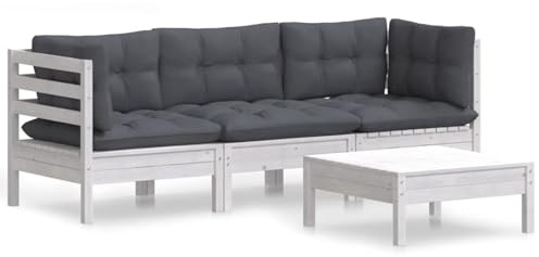 WGYHOME 4-TLG. Garten-Lounge-Set mit Anthrazit Kissen Kiefernholz, Sitzgruppe Essgruppe Set Sofa-Garnitur Lounge, Gartenset Sofa-Set Garnitur Gartenmöbel Couch-Set mit Sofa und Sessel