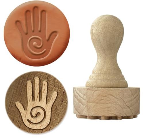 OLYCRAFT Hand with Spiral Holzstempel mit Griff 43x27mm Holz Tonstempel Buche Holz Töpferstempel Keramik Stempel Griff Keramik Werkzeuge für Ton Kunst DIY Basteln Handgemachte Deko