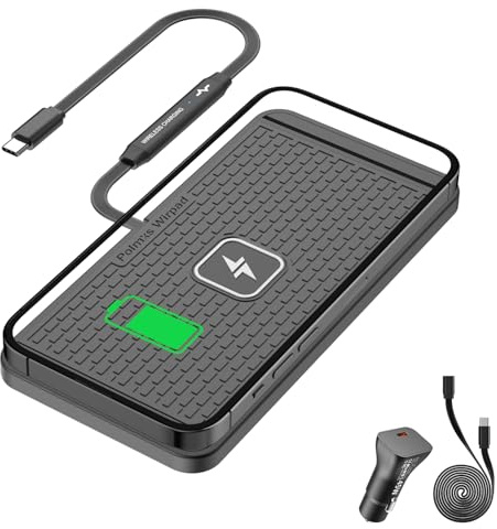 Polmxs - Caricabatterie wireless da 25W, tappetino per ricarica rapida antiscivolo, con caricabatterie da 45W per auto e cavo USB-C esteso per iPhone 17 16 15 14, Samsung Galaxy S25 S24, Google Pixel