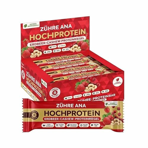 Zühre Ana Erdbeer Cashew Proteinriegel 12x35g – Vegan, Glutenfrei, Zuckerfrei