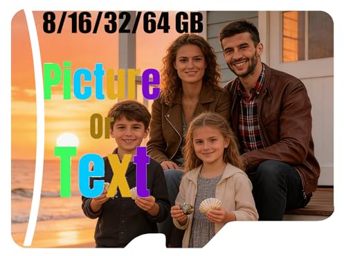 Carte mémoire Personnalisable MicroSD avec Photo, Texte ou Logo – 8GB 16BG 32GB 64GB Carte SD avec Adaptateur, Stockage Haute Vitesse pour Tablette,Cadeau personnalisé pour Homme, Bureau