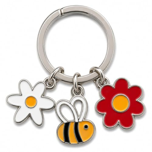 HOLZBRÜDER Schlüsselanhänger Wildblumen aus Emaille, Blume und Biene Set, Lustiger Charm für Schlüsselbund, Rucksack und Tasche, Geschenk für Naturfreunde
