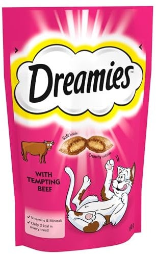 DREAMIES - Tempting Cat Treats - 8 x 60 g - Beef - Multipack Biscuits - 8 Pouches